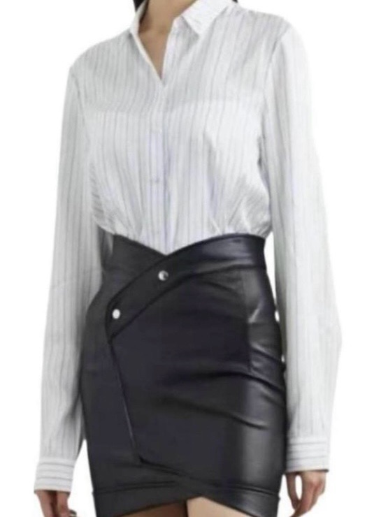 Leather Brown Wrap Mid-Thigh Skirt